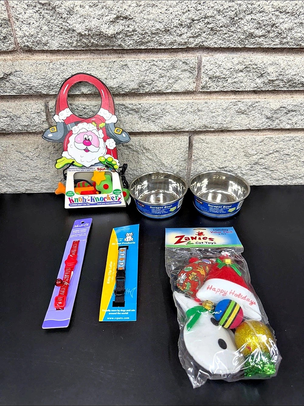 Cat Accessories Lot – OurPets Durapet Bowls, Zanies Christmas Toys, Collars & Ca